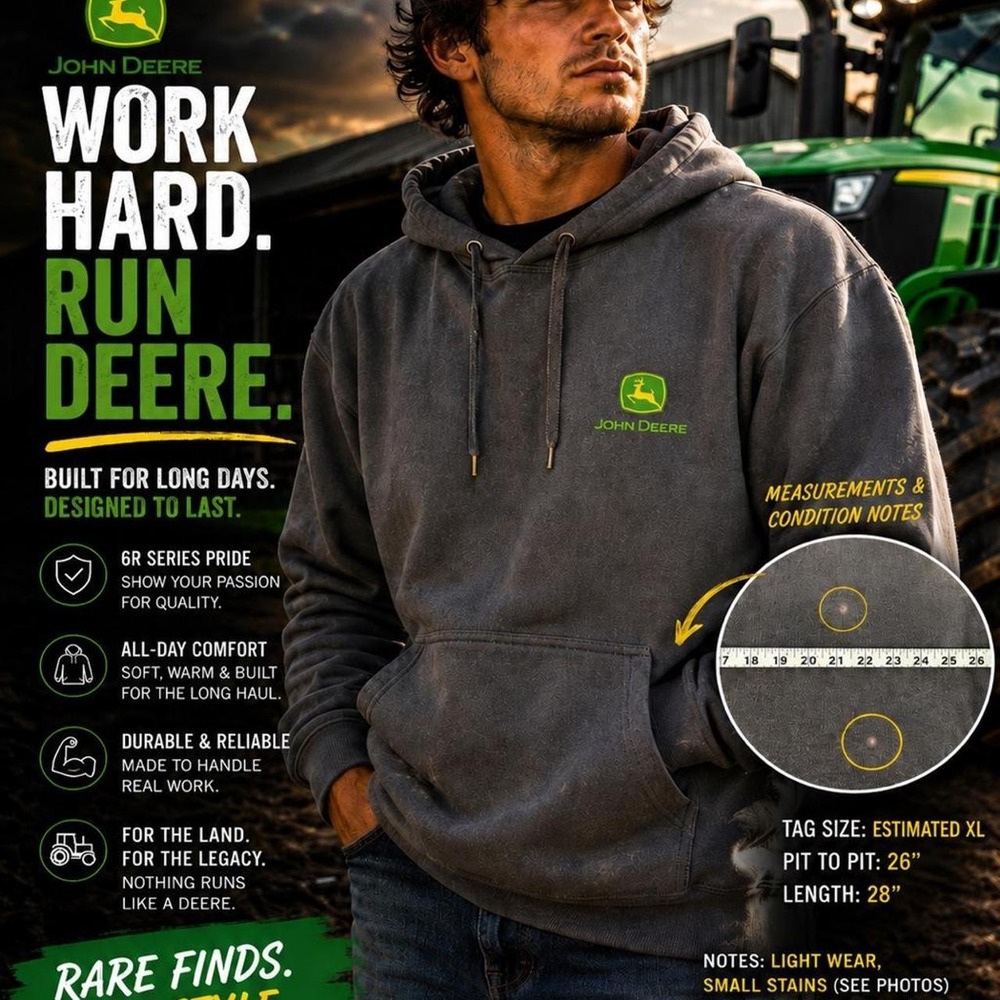 John Deere‎ 6R Hoodie Gray Pullover Tractor Hoodie Men's L/XL (No Size Tag)